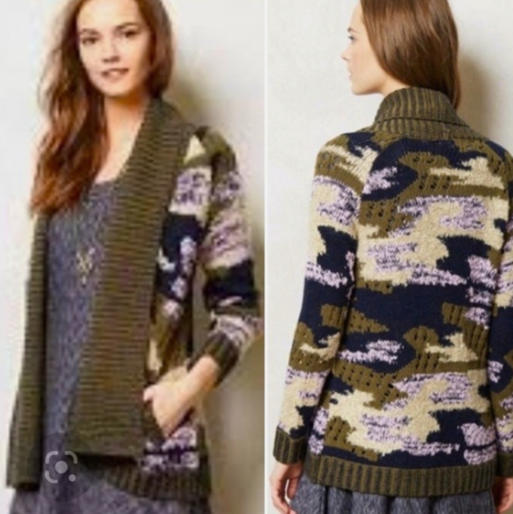 Anthropologie Sleeping on Snow Camo Cardigan Medium